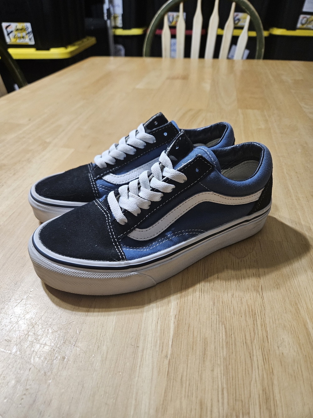 Vans Old Skool Men's Size 3.5 Casual Sneakers Canvas Navy Blue Black White @S2